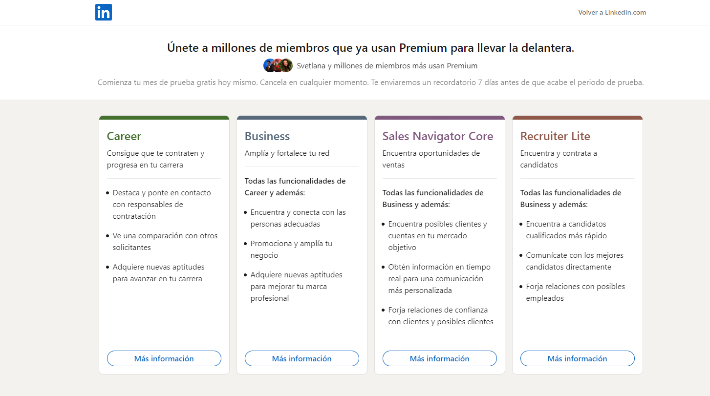 Los planes de LinkedIn Premium